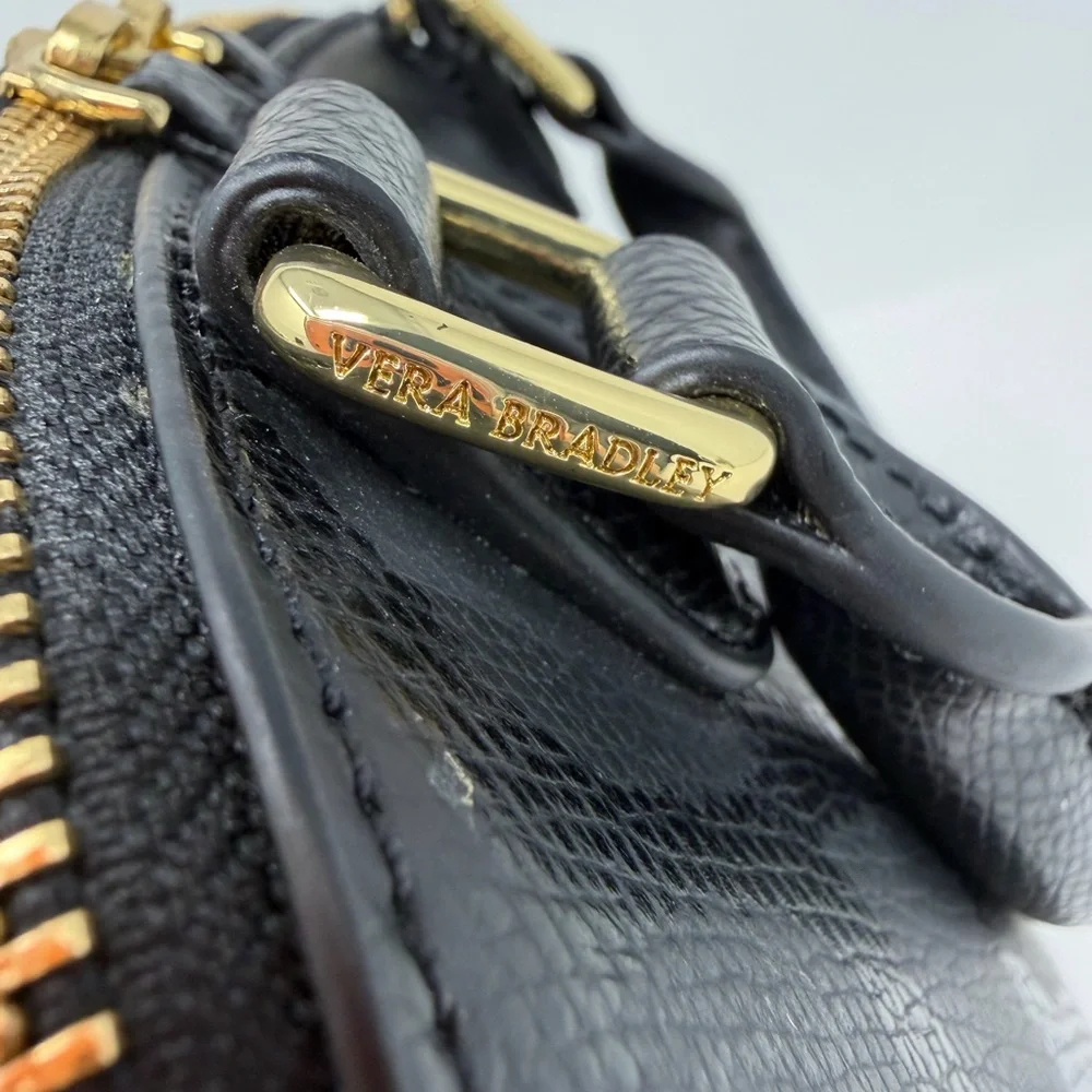 Vera Bradley Leather Mini Angled Bowler Top Handle Bag Black